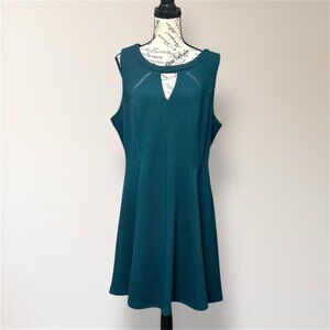 Torrid Teal Textured Skater Dress Sleeveless Keyhole Neck Party Holiday 16